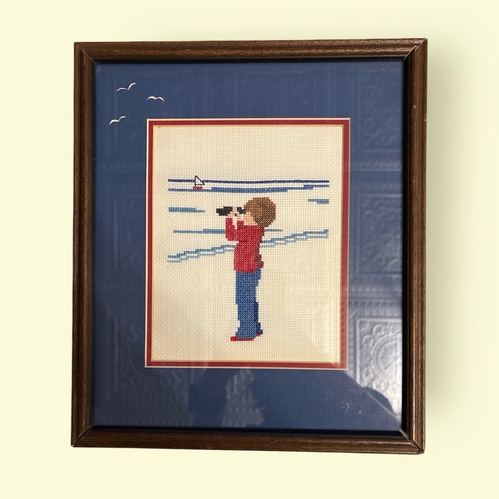 Framed Cross-Stitch Seascape Art